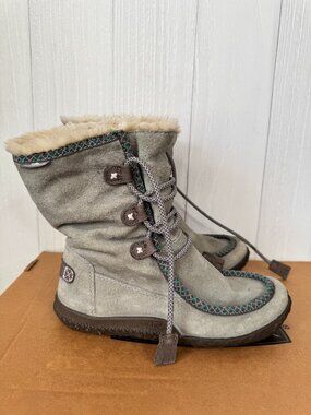 Cushe Clare WP Grey Suede Faux Fur Lined Lace Up Winter Boots Women's Size 7